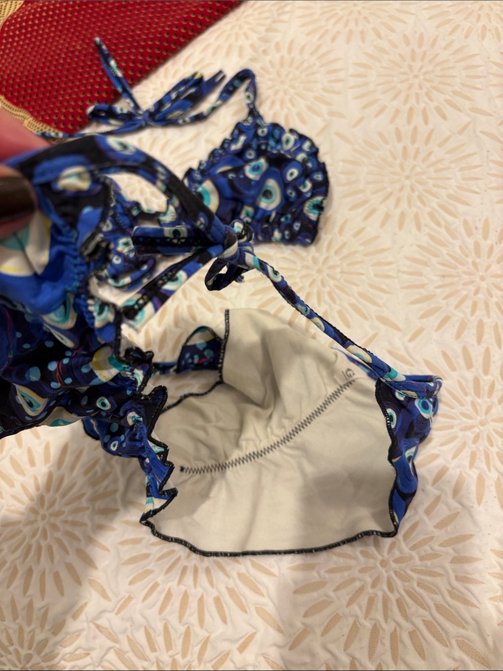 Brazilian Blue Evil Eye Patterned Side Tie String Bikini Set - Picture 7 of 7